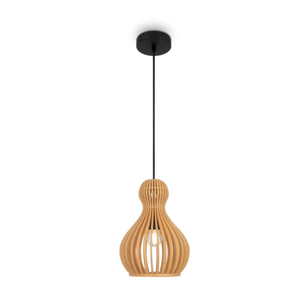 Holz Pendelleuchte Roots Bauchform in eleganter, skulpturaler Gestaltung, ideal für moderne Räume.