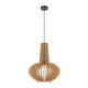 Ovale Holz Pendelleuchte Roots mit modernem Design und geschwungenem Lampenschirm aus Holz.