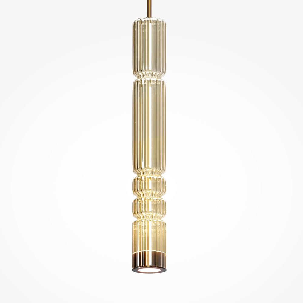 LED Hängeleuchte Ordo XL in elegantem, klarem Design mit goldenen Akzenten, Ø 8cm.
