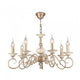 Perla Kronleuchter Creme, Gold mit creme-goldfarbenem Metallrahmen und eleganten Kerzenleuchtern.