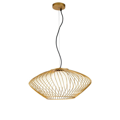 Suspension Plec au design moderne avec métal doré et élégant treillis métallique.