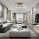 Moderne Wohnzimmer mit Recinto Kristall Hängelampe, eleganter Einrichtung und luxuriösem Design.