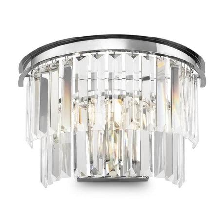 Revero wall light with multi-tier crystal pendants and chrome fittings, adjustable height.