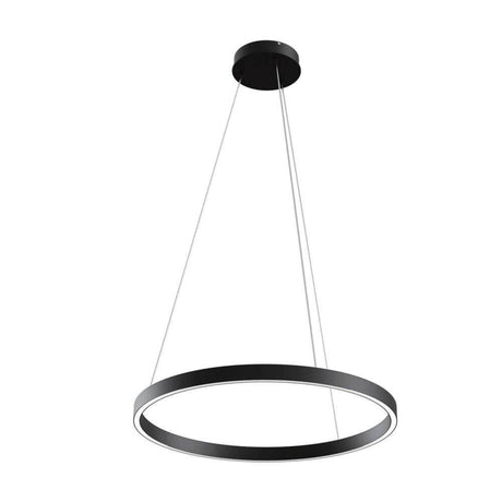 Rim LED Ring Pendellampe in Schwarz, eleganter Metallring mit LED-Lichtquelle, moderne Beleuchtungslösung.