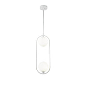 Ring 2-flammige Hängeleuchte mit modernen, weißen Glaskugeln in minimalistischem Design.