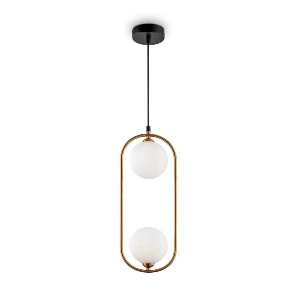 Ring Pendellampe 2-flammig mit Metallrahmen und mattierten Glasdiffusoren in modernem Design.