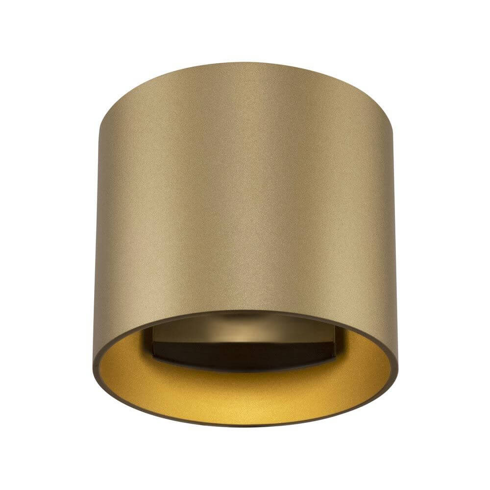 Rond Wandleuchte in Mattgold, modernes Design in Zylinderform für stilvolle Beleuchtung.
