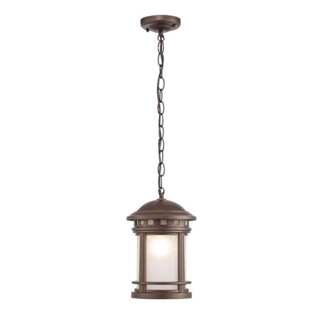 Suspension d’extérieur Salamanca IP44 au style rétro brun, en alliage d’aluminium et en verre, idéale pour l’extérieur.
