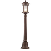 Borne lumineuse Salamanca IP44 au style rétro, fabriquée en alliage d’aluminium de couleur brune, résistante à la corrosion.