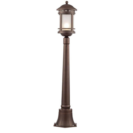 Borne lumineuse Salamanca IP44 au style rétro, fabriquée en alliage d’aluminium de couleur brune, résistante à la corrosion.