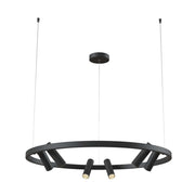 Satellite LED-Hängeleuchte in Schwarz mit drei LED-Lichtern und modernen Design-Elementen.