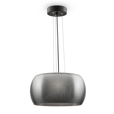 Solen LED Pendelleuchte mit rauchfarbenem Lampenschirm und verstellbarer Höhe durch Seile.