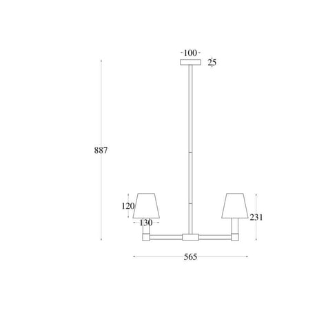 Dessin technique de la suspension Tetatet avec dimensions et détails.