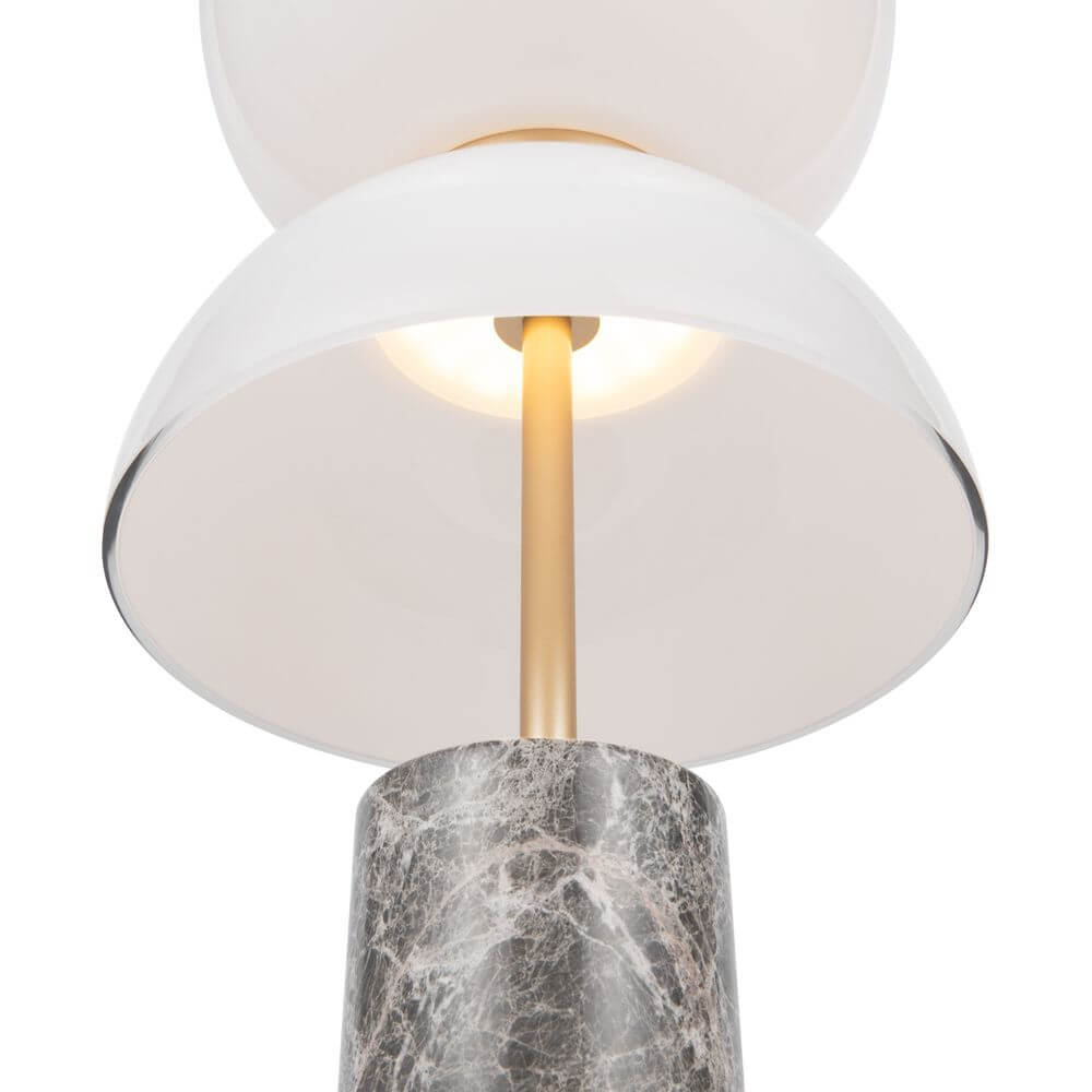 LED Tischleuchte Kyoto Ø 22cm mit eleganter Marmorsäule und modernem Lampenschirm.