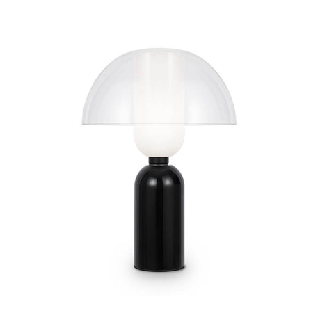 LED Tischleuchte Memory Ø 30cm mit schwarzem Sockel und leuchtender Kuppel aus Glas.
