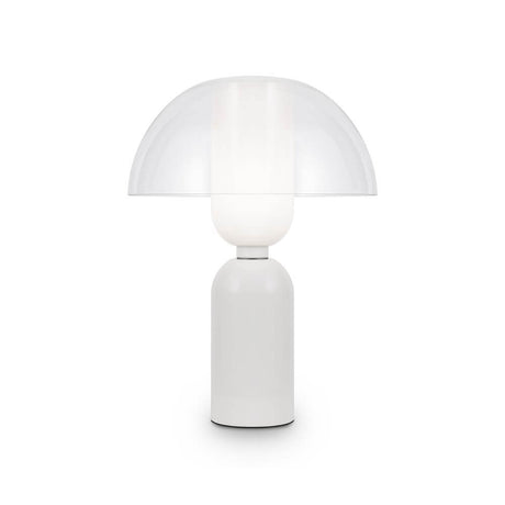LED Tischleuchte Memory Ø 30cm in stylischem Design mit transparentem Schirm und weißem Sockel