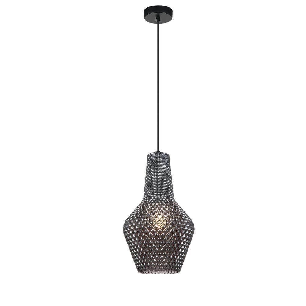 Tommy Pendelleuchte Big aus blasgeformtem Glas mit geriffelter Oberfläche und robustem Metallbeschlag.