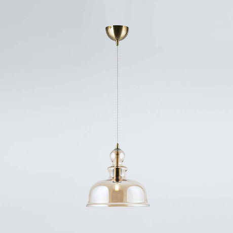 Suspension Tone en verre avec cadre métallique et diffuseurs ambrés, réglable en hauteur.