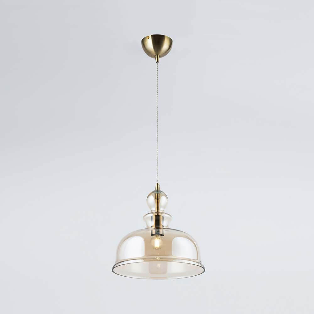 Tone Pendelleuchte Glas mit Metallrahmen und bernsteinfarbenen Diffusoren, höhenverstellbar.