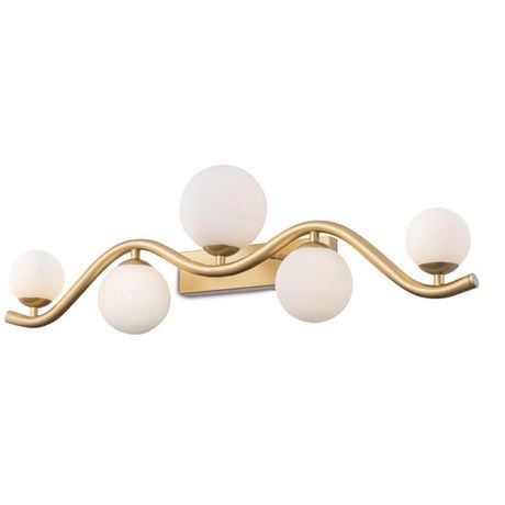 Uva Wandleuchte mit mattierten Glaslampenschirmen auf wellenförmigem Metallrahmen in Gold.