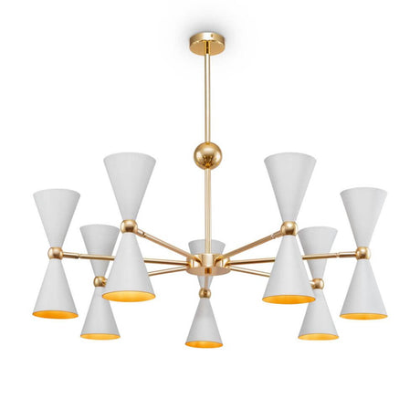 Vesper Pendelleuchte Mini mit weißen Lampenschirmen und goldfarbenen Beschlägen, modernes Design.