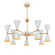 Vesper Pendelleuchte Mini mit weißen Lampenschirmen und goldfarbenen Beschlägen, modernes Design.