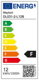 Energieeffizienzlabel für Maytoni DL031-2-L12B mit F-Klassifizierung und Verbrauch von 12 kWh/1000h.