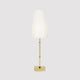 Zaragoza Tischlampe 60cm mit poliertem Messingrahmen und weißem Stoffschirm.