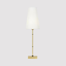 Lampe de table Zaragoza 60 cm avec cadre en métal et finition laiton poli, abat-jour en tissu blanc.