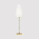 Zaragoza Tischlampe 60cm mit Metallrahmen und polierter Messing-Ausführung, weißem Stoffschirm.