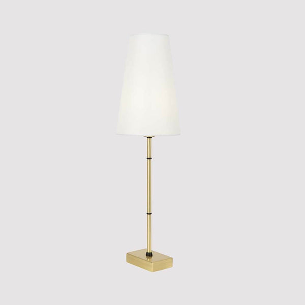 Lampe de table Zaragoza 60 cm avec cadre en laiton poli et abat-jour en tissu blanc.