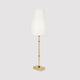 Zaragoza Tischlampe 60cm mit poliertem Messingrahmen und weißem Stofflampenschirm.