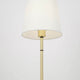Zaragoza Tischlampe 60cm im modernen Design mit weißem Stoffschirm und poliertem Messingrahmen.