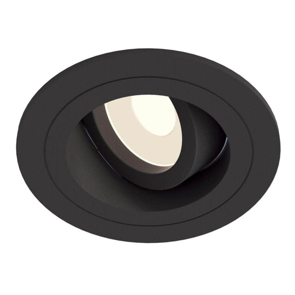 Einbauleuchte Atom GU10 rund in modernem, schwarzem Design mit verstellbarem Strahler.