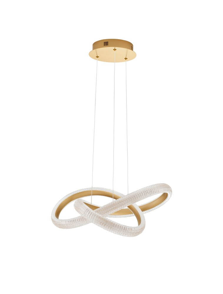 Medora LED Pendelleuchte Ø 52,5cm 3000K Messing-Gold über dem Esstisch mit modernem Design.