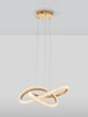 Medora LED Pendelleuchte Ø 52,5cm 3000K Messing-Gold in modernem Design über Tisch hängend.