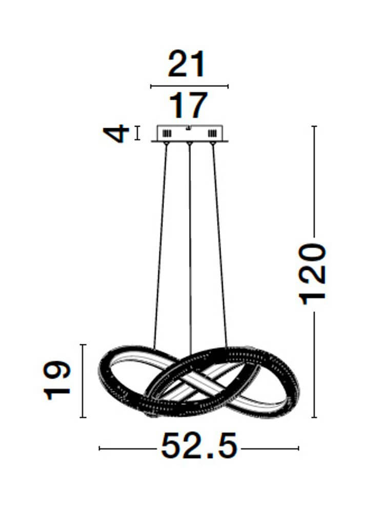 Medora LED Pendelleuchte Ø 52,5cm 3000K Messing-Gold technische Zeichnung mit Maßen.