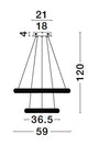 Technische Zeichnung der Medora LED Pendelleuchte 2-flammig Ø 59cm 3000K Messing-Gold mit Maßen.