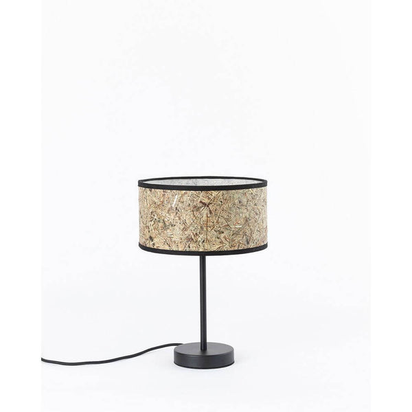 Metal table lamp with hay lampshade, elegant table lamp made of hay and blackened metal for a cozy living atmosphere.