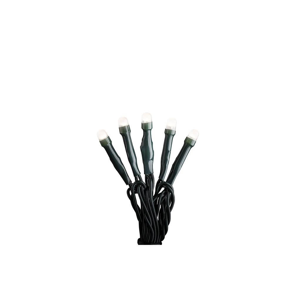 12m Micro LED Lichterkette gefrostet 10 Warmweiße Dioden auf schwarzem Kabel mit Frosteffekt.