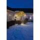 29m Micro LED Lichterkette mit 8 Funktionen 80 bunte Dioden IP44 beleuchtet einen Baum im Schnee vor einem Haus.