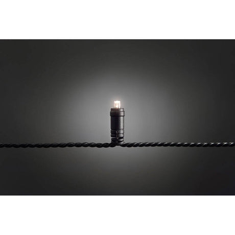 Micro LED string lights with dimmer IP67 40 warm white diodes IP44 on black background.