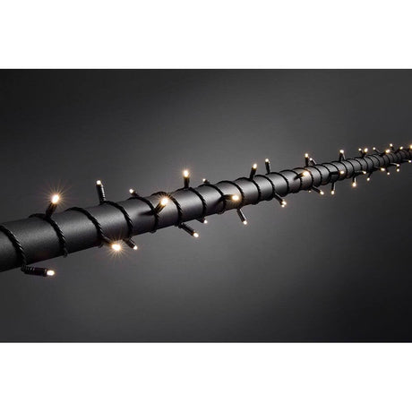 1m Micro LED string lights with dimmer IP67 80 warm white diodes IP44 on a dark grey background.