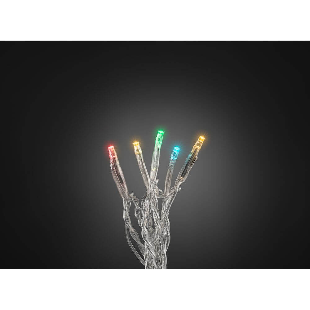 Micro LED Lichterkette 20 bunte Dioden mit bunten Lichtern auf transparentem Kabel.
