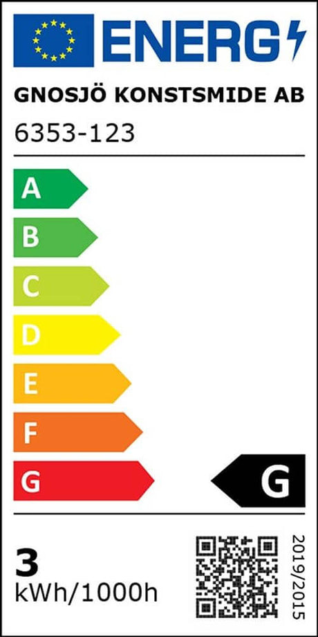 Energy efficiency label from Gnosjö Konstsmide AB with classification G and consumption of 3 kWh per 1000 hours.