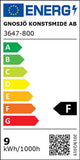 Energieeffizienzlabel von Gnosjö Konstsmide AB für das Modell 3647-800 mit F-Klassifizierung.