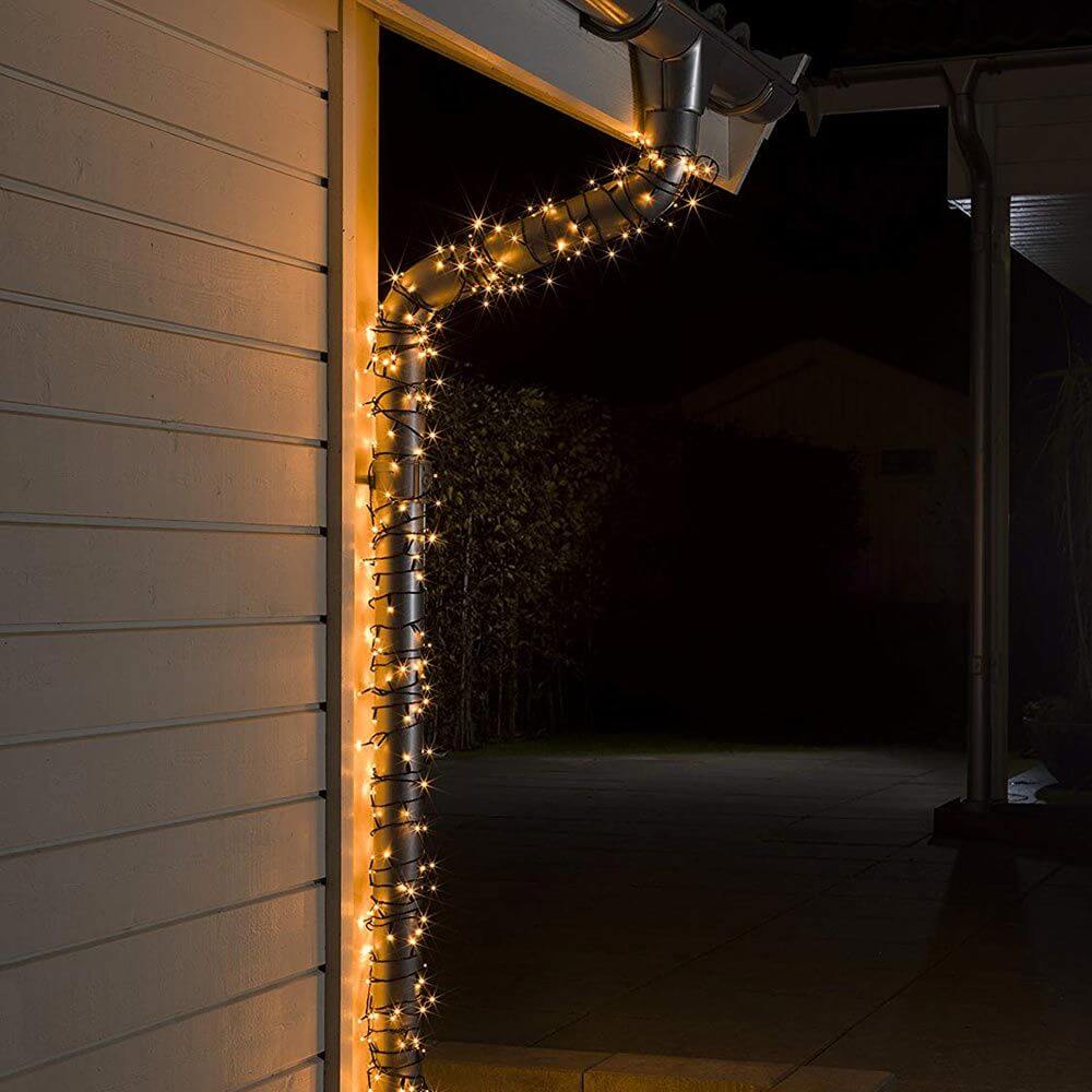16m Micro LED Lichterkette mit Aufroller 40 bernsteinfarbene Dioden IP44 für festliche Beleuchtung im Freien.
