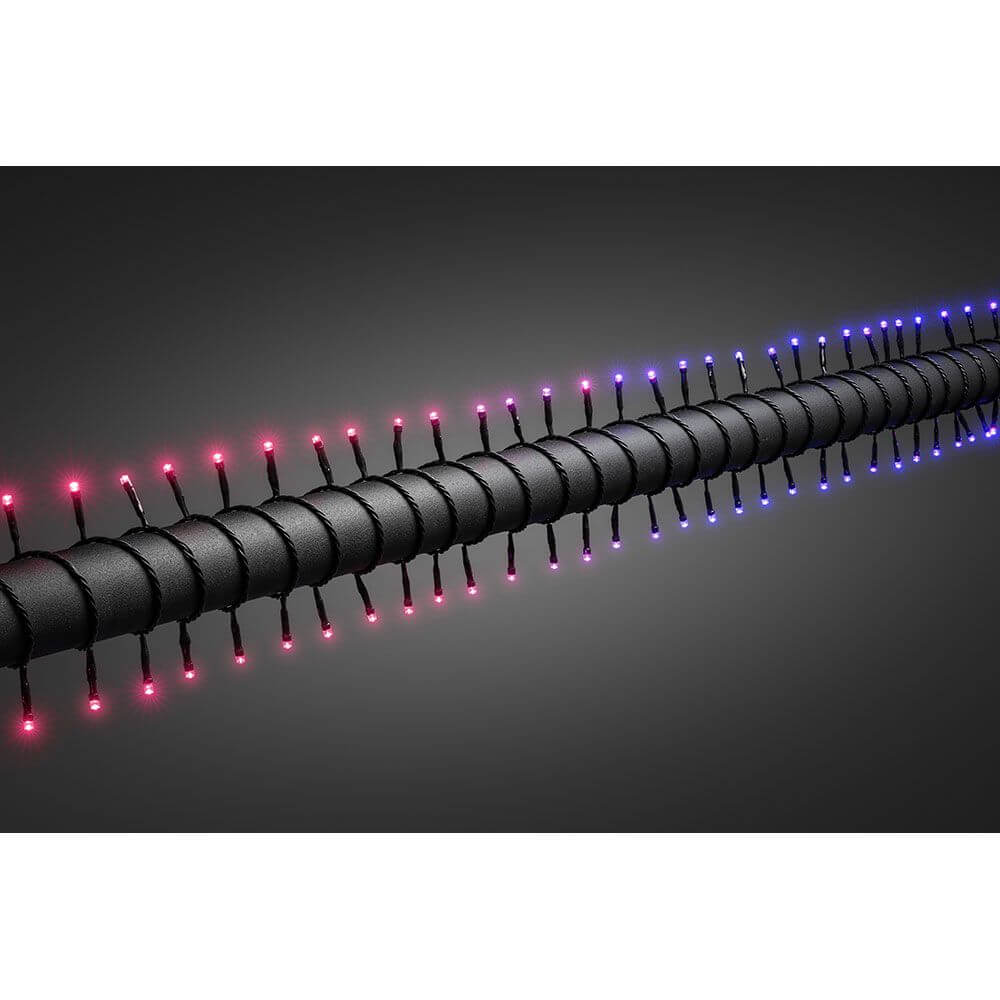 11m Micro LED Lichterkette mit rot/blau Farbwechsel 80 farbwechselnde Dioden IP44 auf schwarzem Hintergrund.