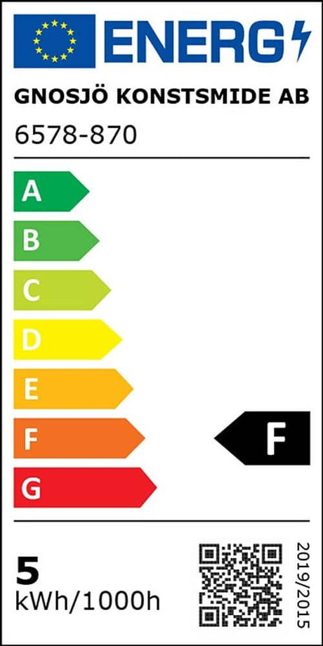 Energy label Gnosjö Konstsmide AB 6578-870 with energy efficiency class F and consumption of 5 kWh/1000h.