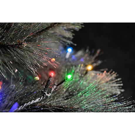 16m Micro LED kompakt System Basis-Set: 100 bunte Dioden 31V IP44 leuchtet an einem Baumzweig.